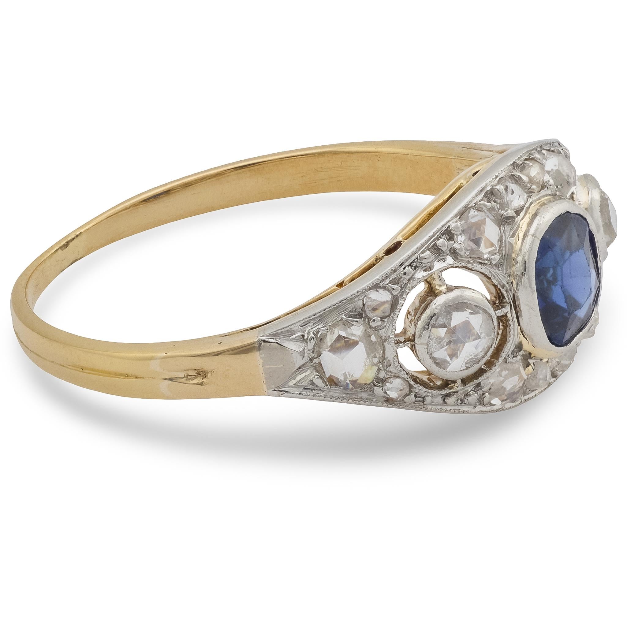 Edwardian sapphire diamond 18k yellow gold and platinum ring
