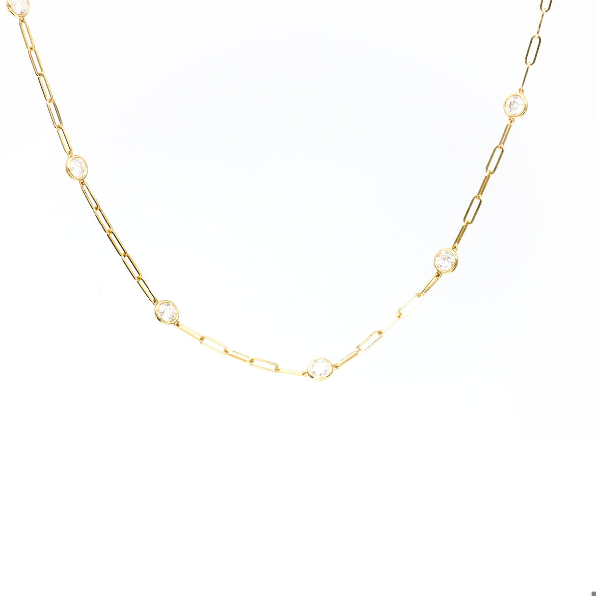 14k Yellow Gold Diamonds By The Yard Paperclip Necklace