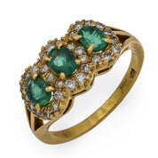 Vintage emerald diamond 18k yellow gold 3 stone ring