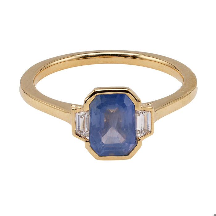 1.67 Carat Sapphire and Diamond 18k Yellow Gold Three Stone Ring