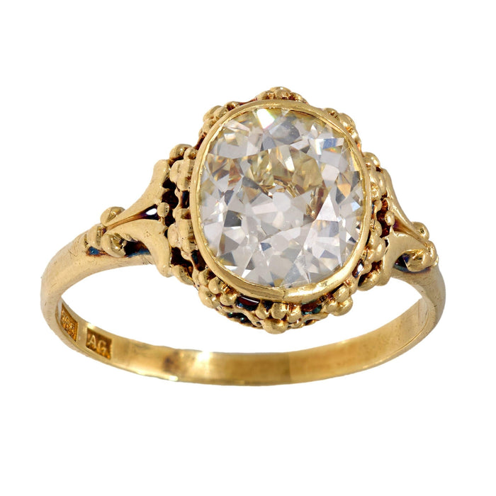 Victorian GIA 2.05 carat old mine cut diamond 14k yellow gold engagement ring