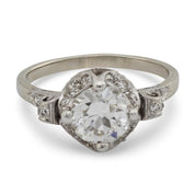 Art Deco GIA 1.41 carat diamond platinum 18k white gold engagement ring