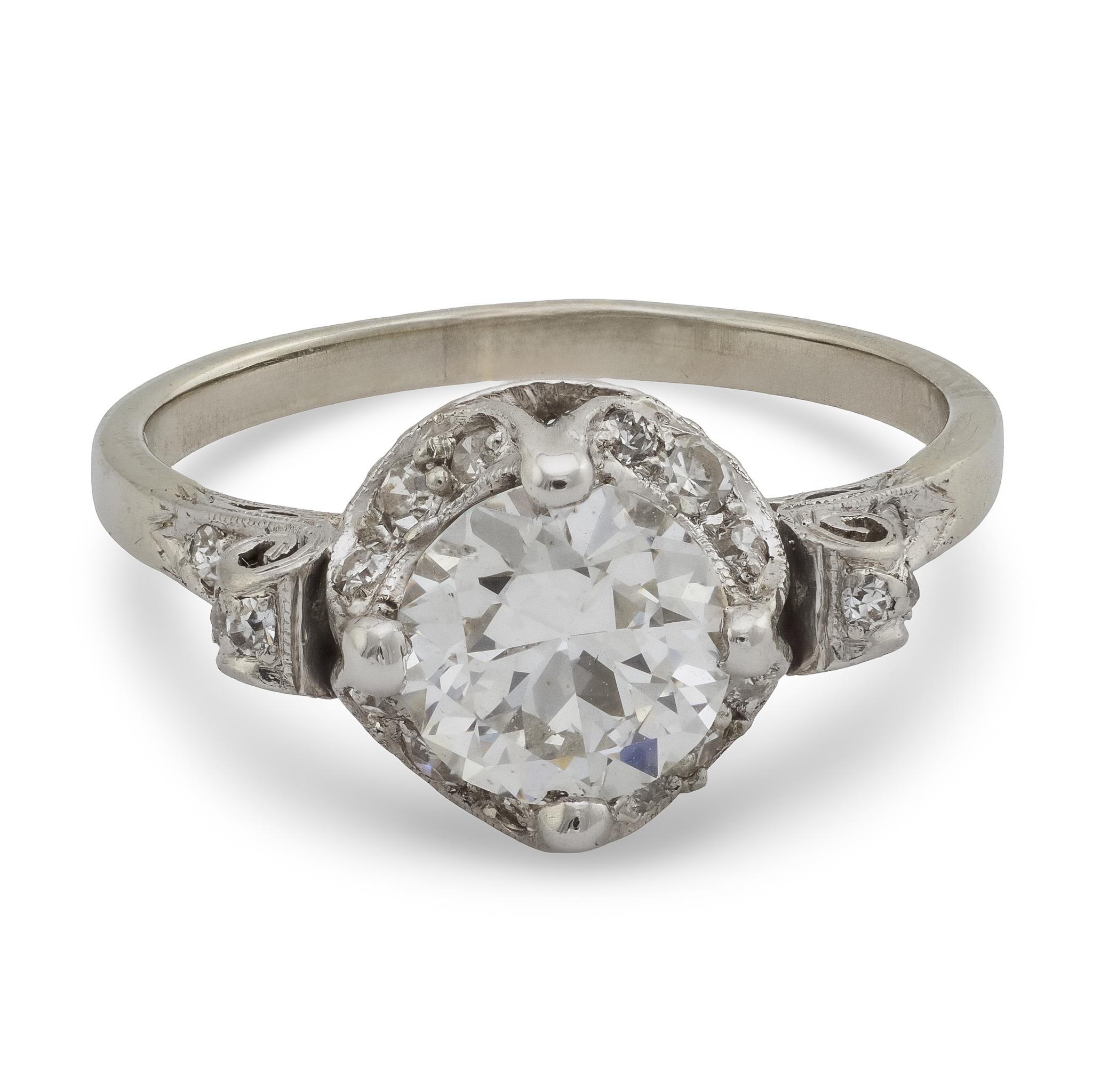 Art Deco GIA 1.41 carat diamond platinum 18k white gold engagement ring