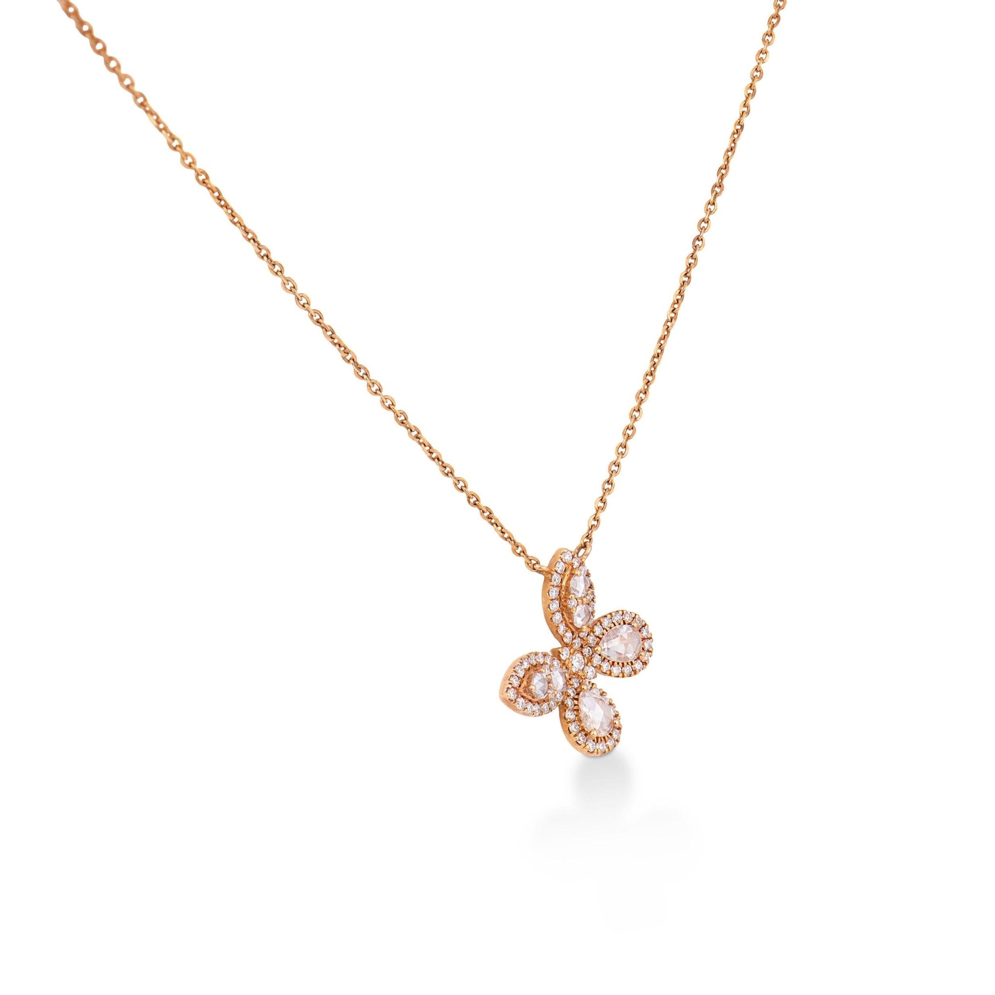 Lugano rose cut diamond 18K rose gold butterfly necklace