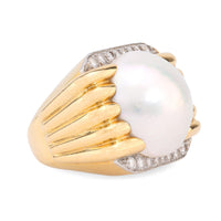 Iconic David Webb mabe pearl diamond 18k yellow gold cocktail ring