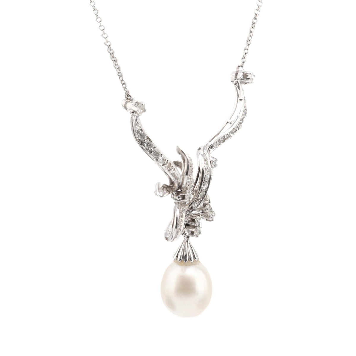 Vintage pearl diamond platinum necklace