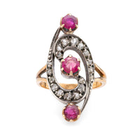 Belle Époque French ruby diamond 18k yellow silver ring