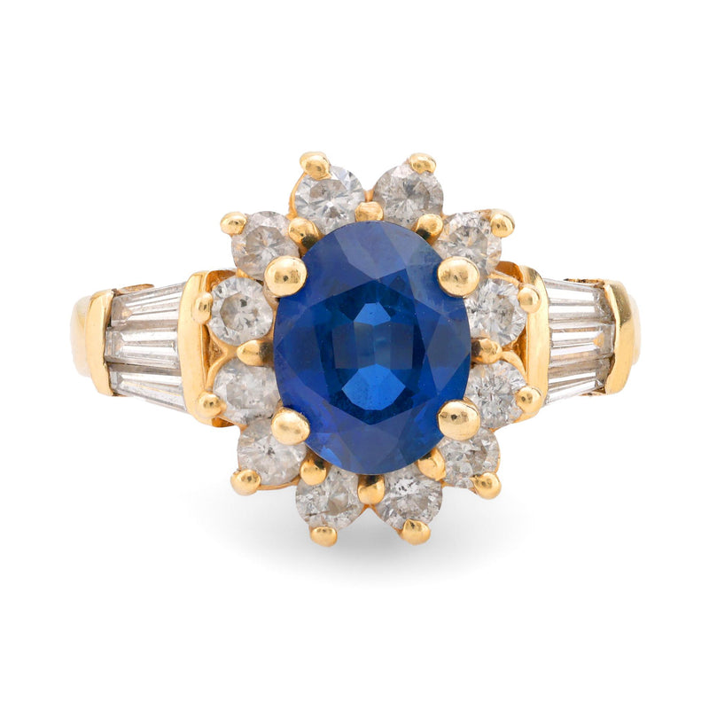 Vintage 2.40 carat sapphire diamond 14k yellow gold cluster ring