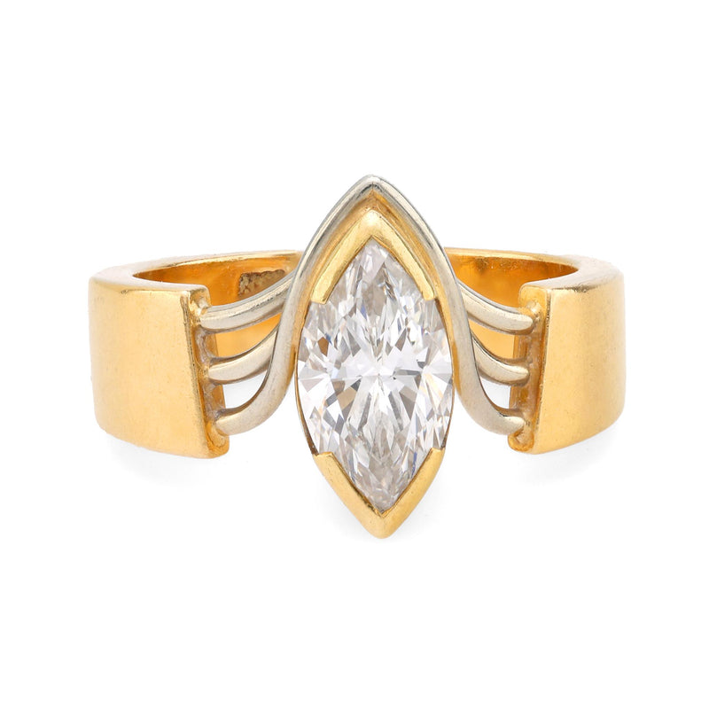 Vintage 1 carat marquise cut diamond 18k gold solitaire ring