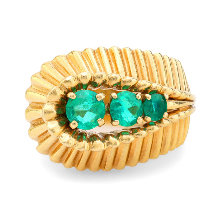 Retro emerald 18k yellow gold ring