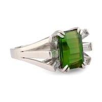 Mid Century 5.60 carat green tourmaline diamond platinum cocktail ring