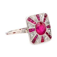 Art Deco GIA 1.30 carat ruby diamond platinum ring