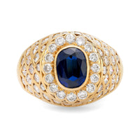 GIA 2.10 carat oval cut sapphire diamond 18k yellow gold dome ring