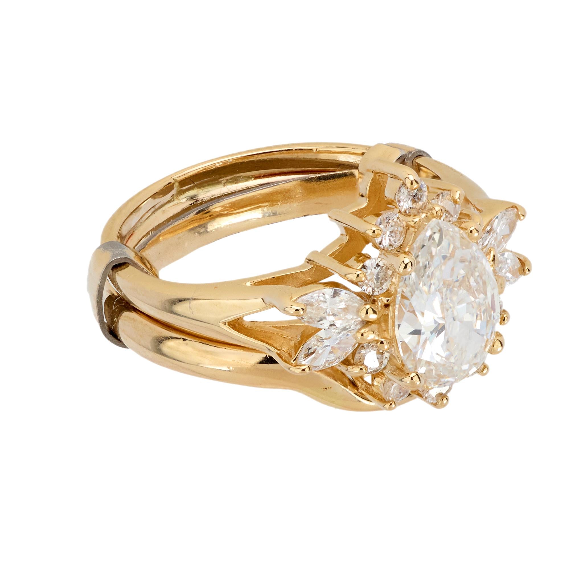 Vintage GIA 1.11 carat pear cut diamond 14k yellow gold ring