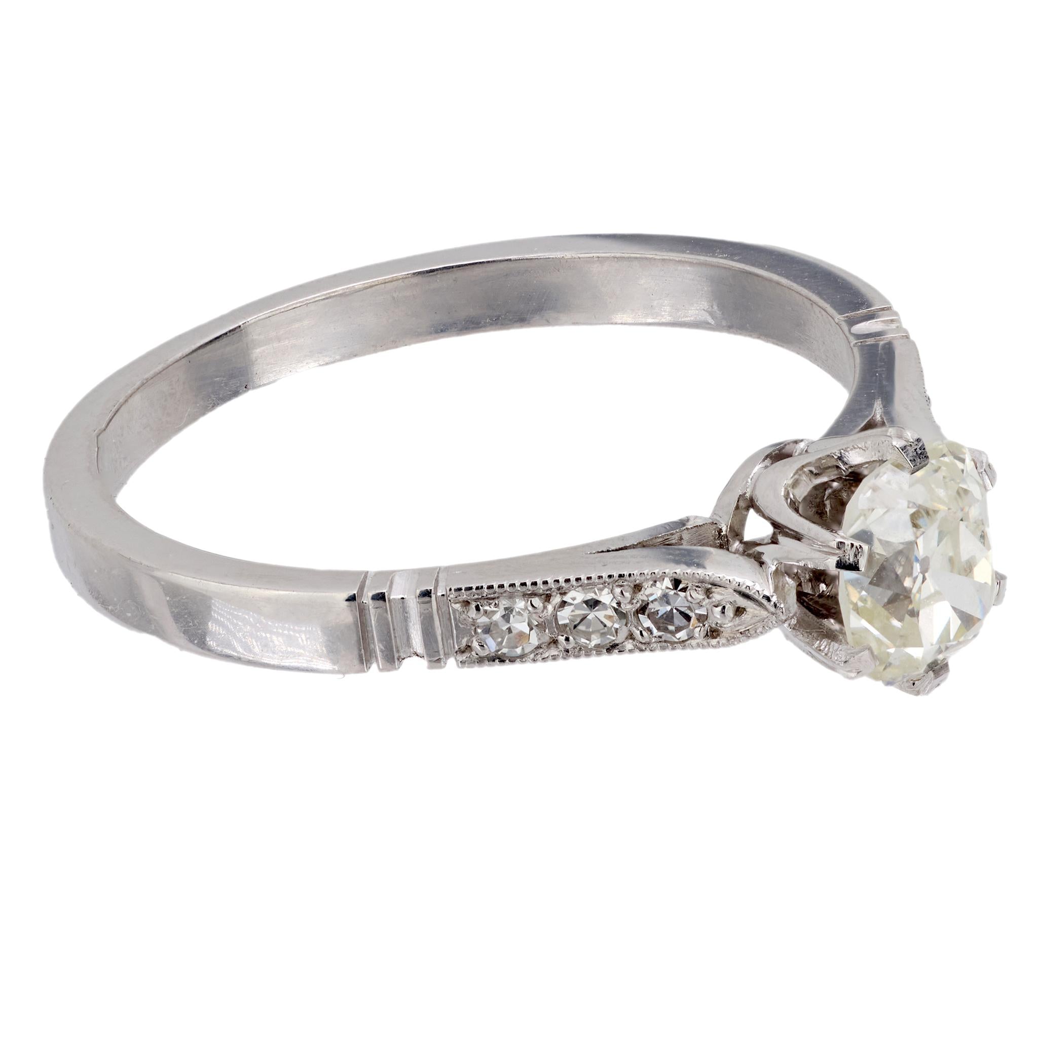 Mid Century GIA 1.02 carat diamond 18k white gold engagement ring