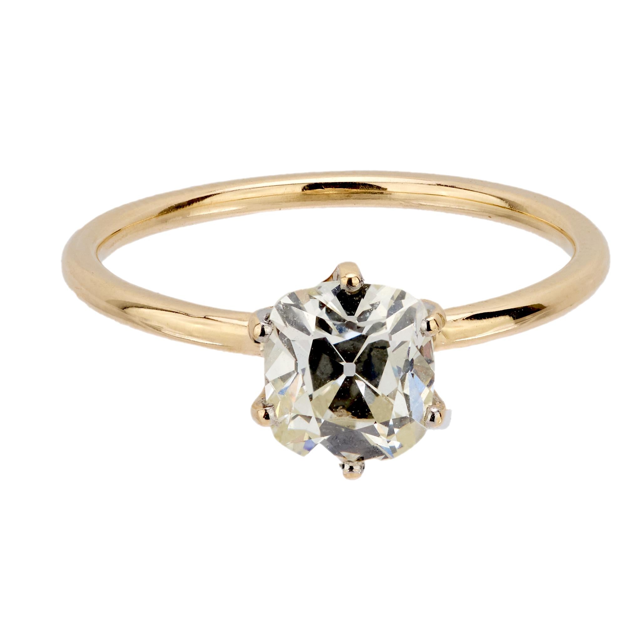 Victorian GIA 1.02 carat diamond 14k yellow gold solitaire ring