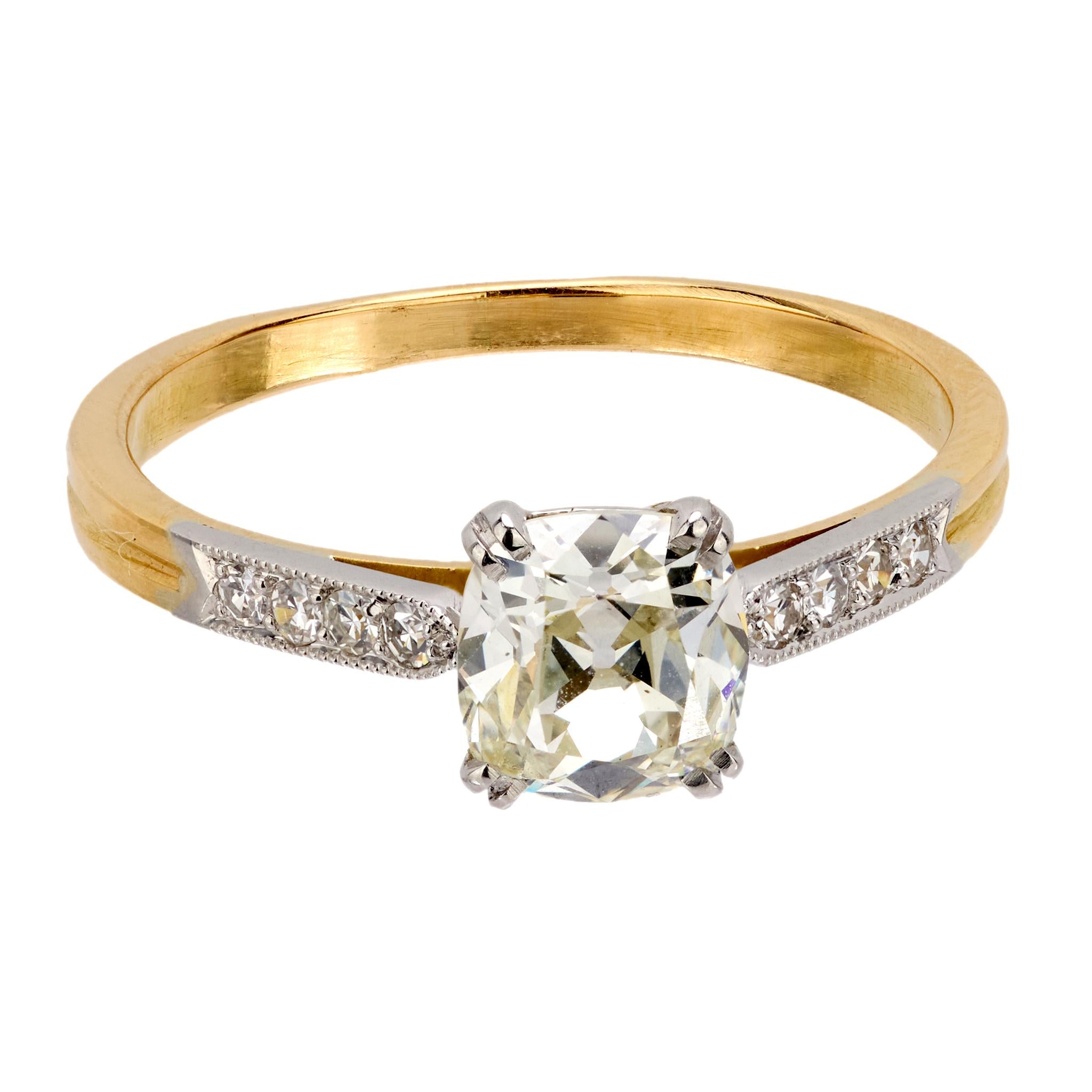 French GIA 1.03 carat old mine diamond 18k yellow gold engagement ring