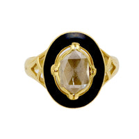 Victorian French rose cut diamond 18k yellow gold enamel ring