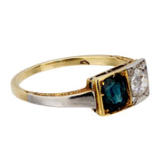 Art Deco Austrian diamond sapphire 14k yellow gold Toi Et Moi ring
