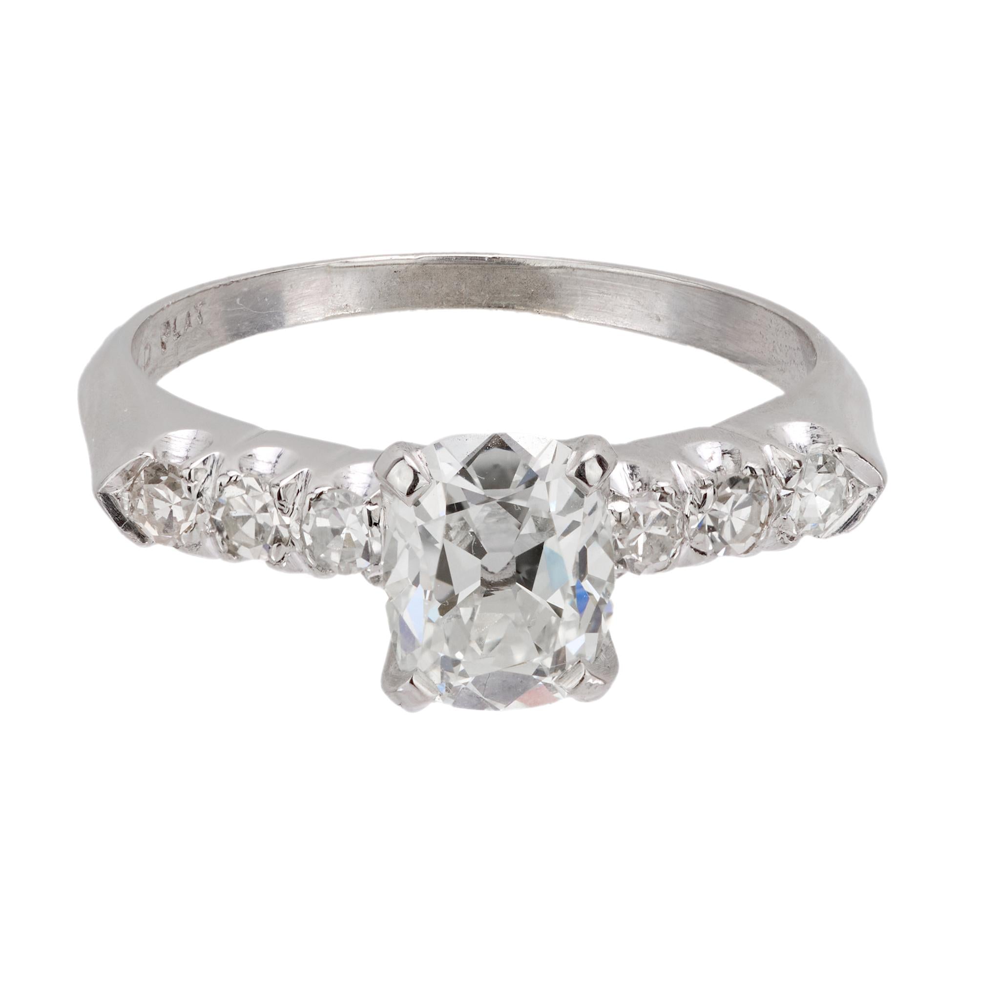 Art Deco GIA 1.10 carat old mine cut diamond platinum engagement ring