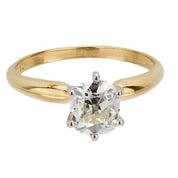 Vintage GIA 1.26 carat old mine cut diamond 18k yellow gold engagement ring