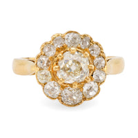 Antique French 2.5 Carat Total Weight Diamond 18K Yellow Gold Cluster Ring