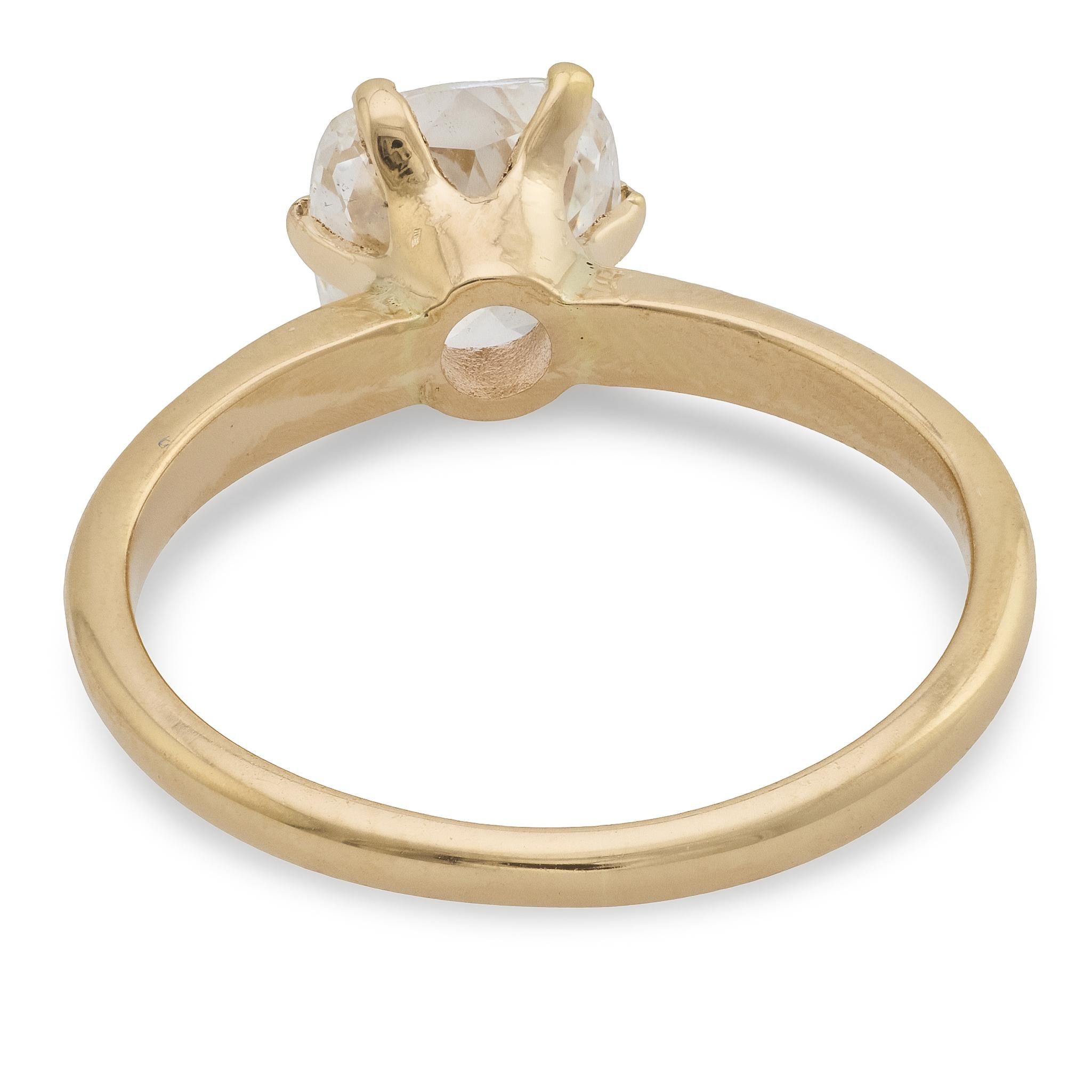 Vintage old mine cut diamond 14k yellow gold solitaire engagement ring