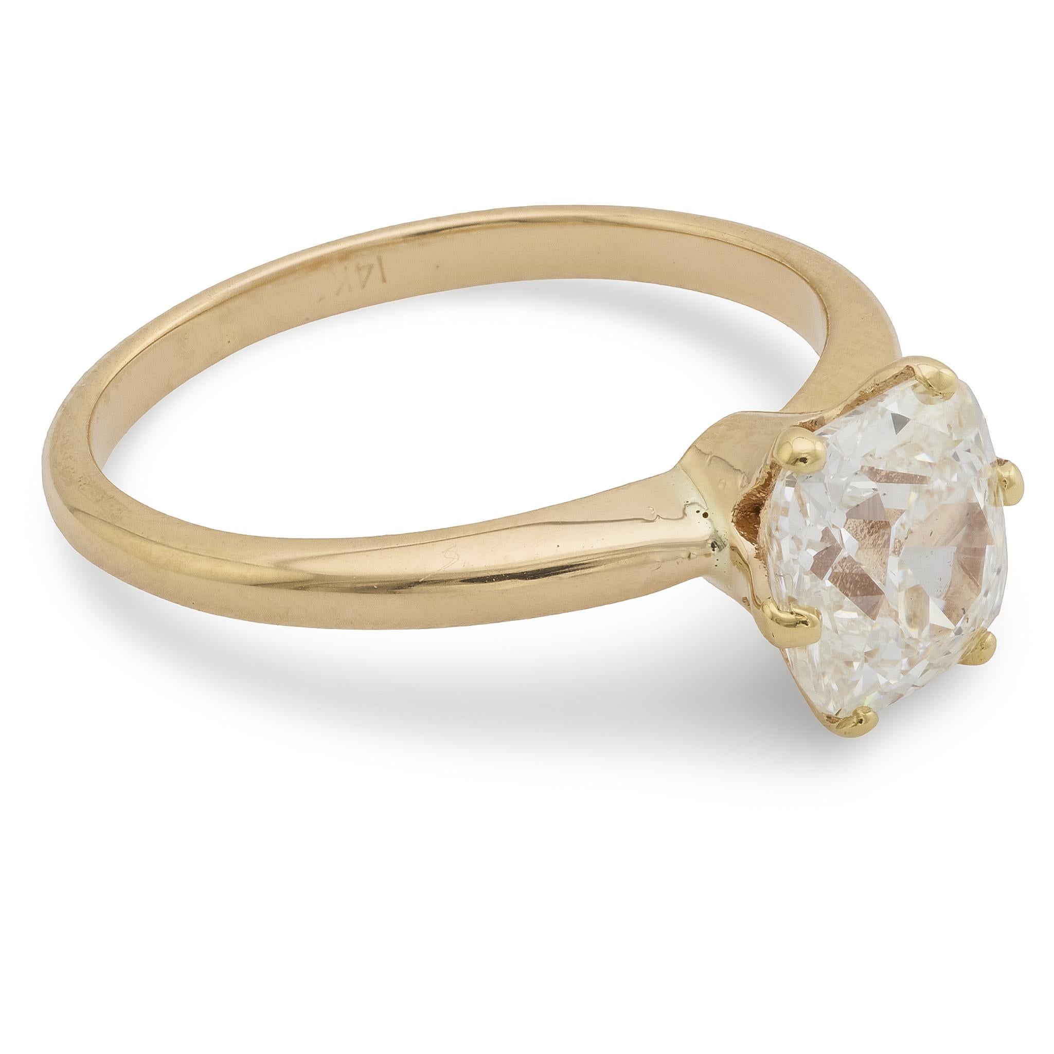 Vintage old mine cut diamond 14k yellow gold solitaire engagement ring