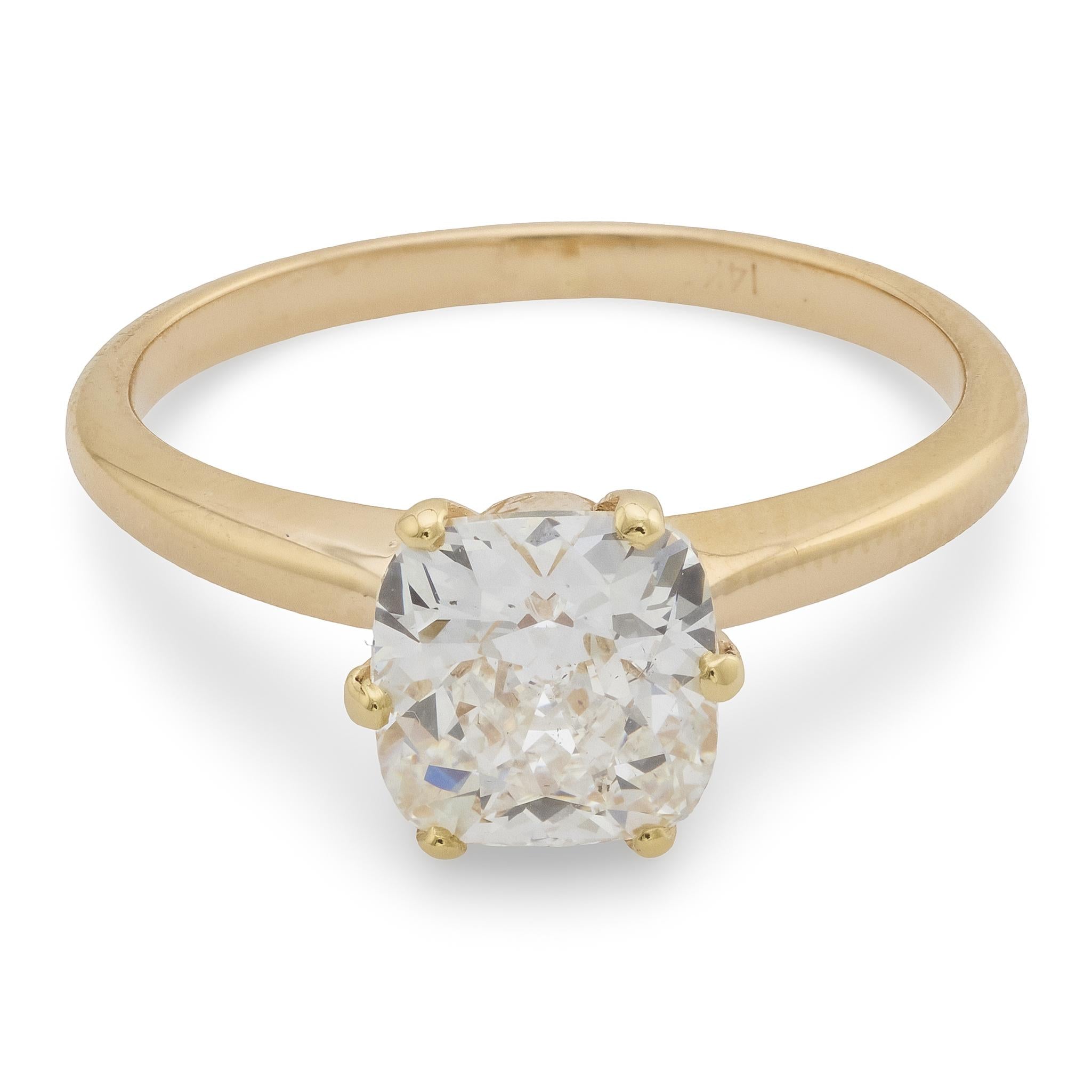 Vintage old mine cut diamond 14k yellow gold solitaire engagement ring