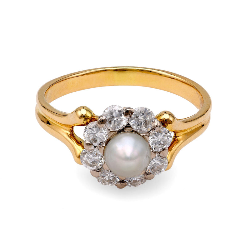 Pearl and Diamond Cluster Ring