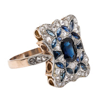 Art Deco Sapphire and Diamond Platinum 18k Rose Gold Dinner Ring