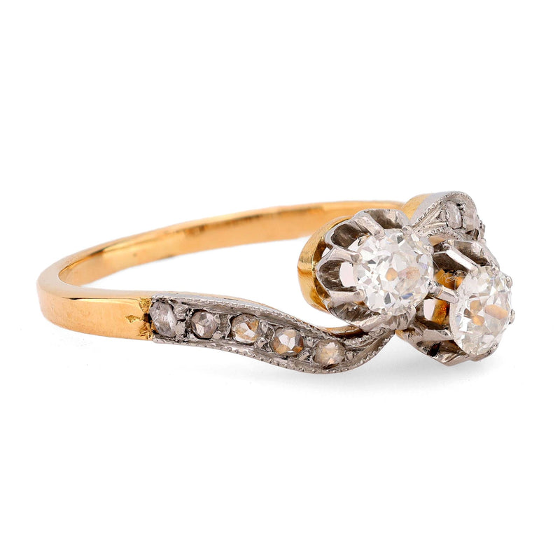 Edwardian diamond 18k yellow gold Toi Et Moi ring