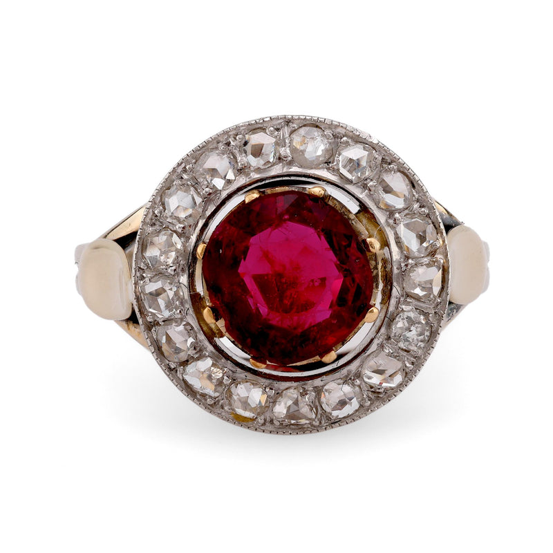 French Belle Époque Spinel Diamond 18K Yellow and White Gold Target Ring