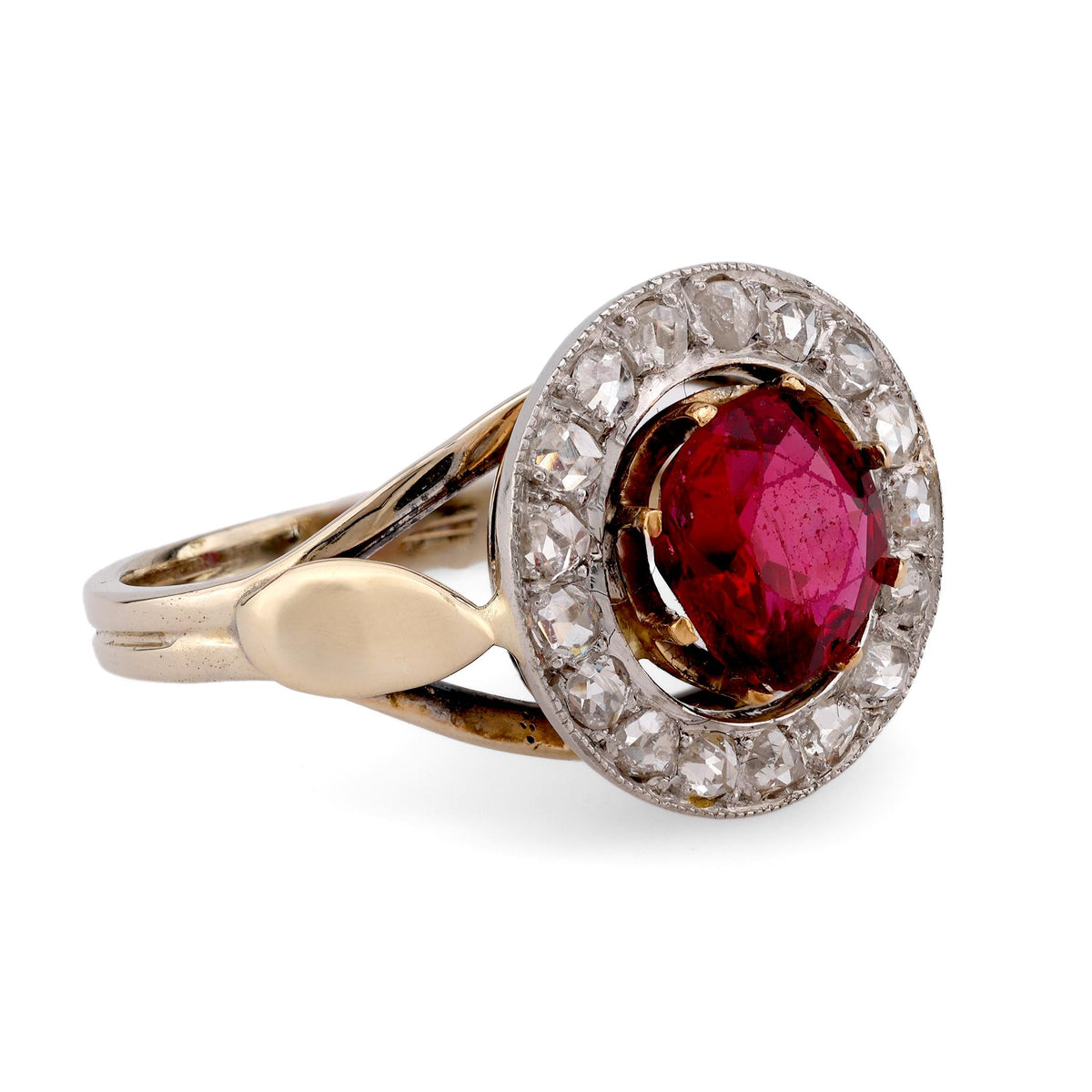 French Belle Époque Spinel Diamond 18K Yellow and White Gold Target Ring