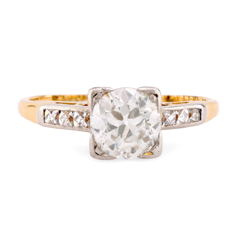 Edwardian English Diamond 18K Yellow Gold Engagement Ring