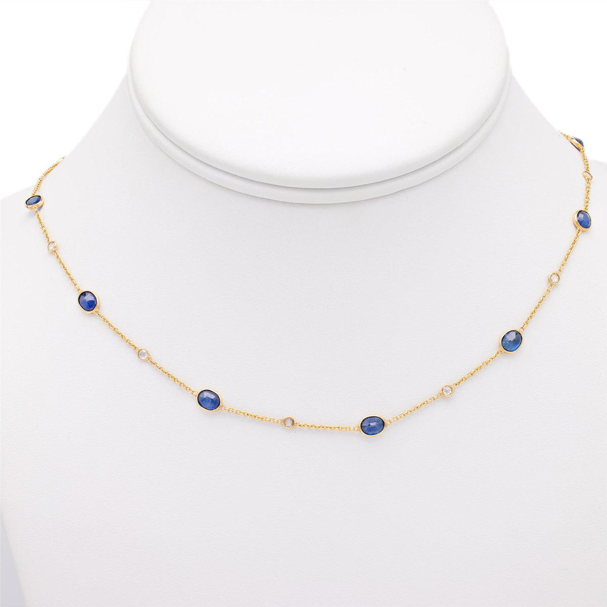 Sapphire and Diamond 18k Yellow Gold by the Yard Chain Necklace