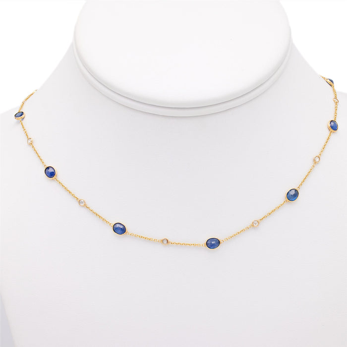 Sapphire and Diamond 18k Yellow Gold by the Yard Chain Necklace