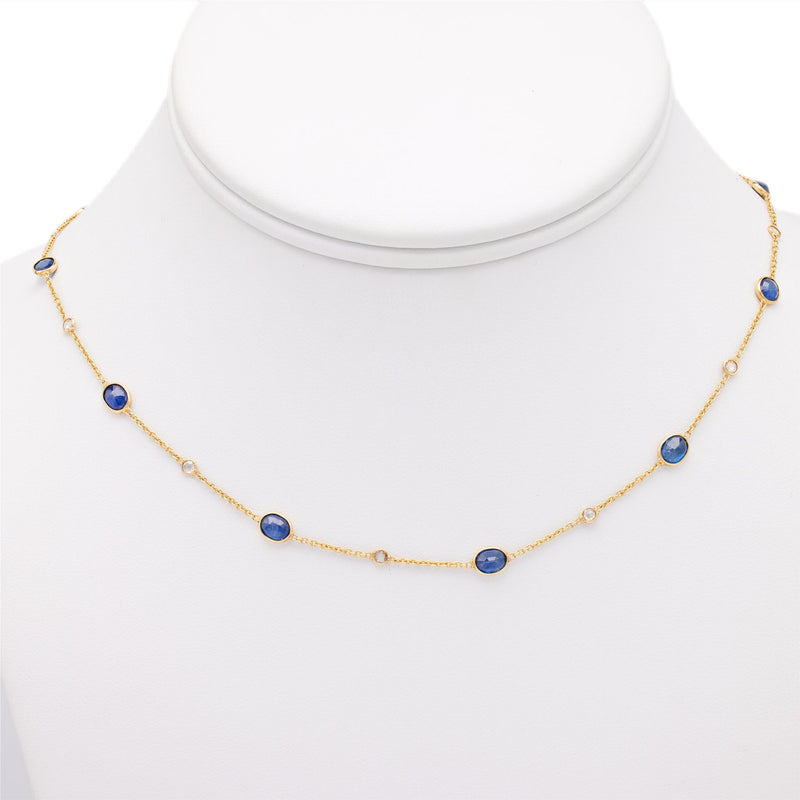 Sapphire and Diamond 18k Yellow Gold by the Yard Chain Necklace