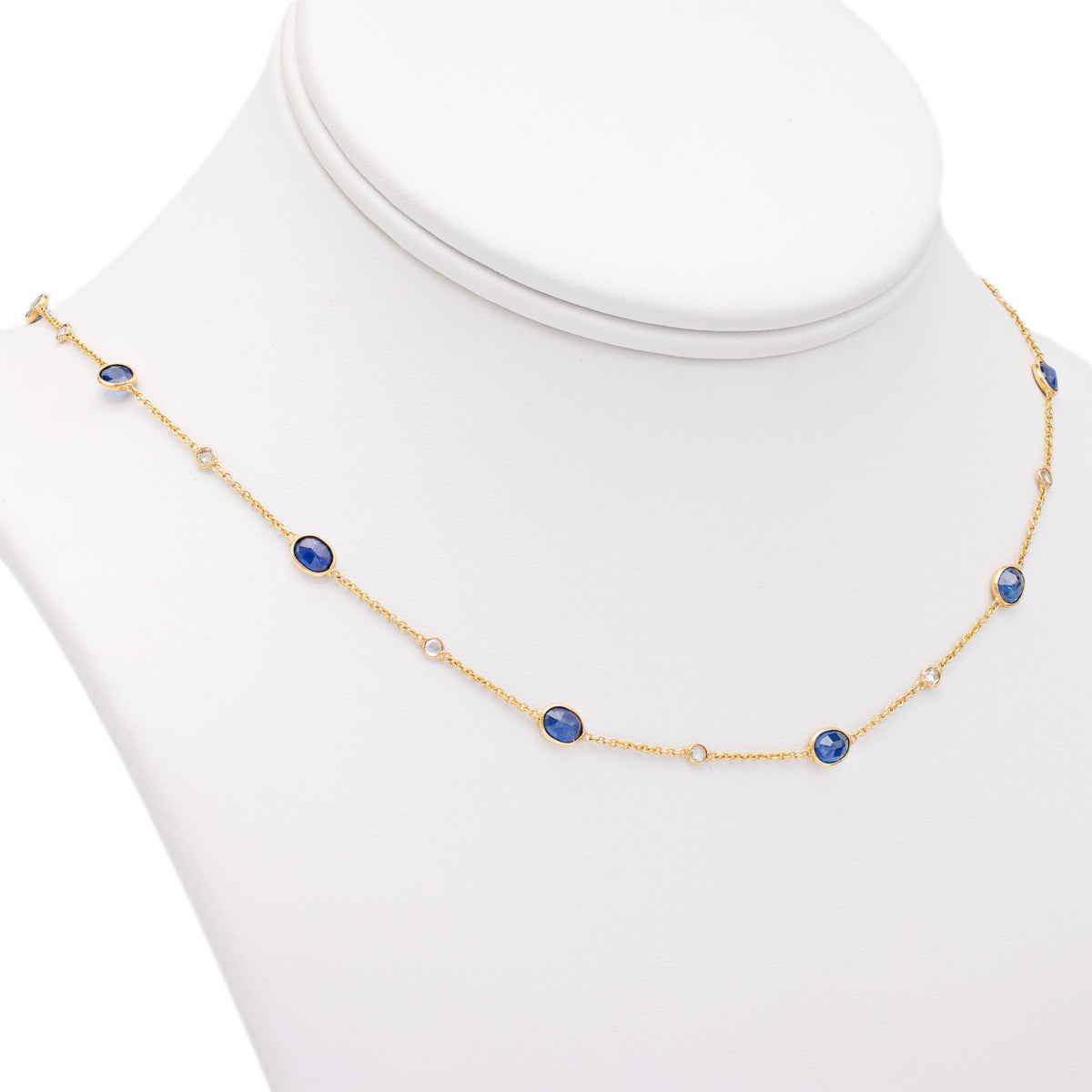 Sapphire and Diamond 18k Yellow Gold by the Yard Chain Necklace