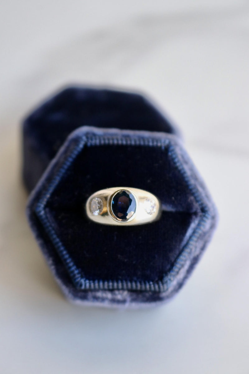 Vintage Sapphire and Diamond 14k White Gold Three Stone Ring