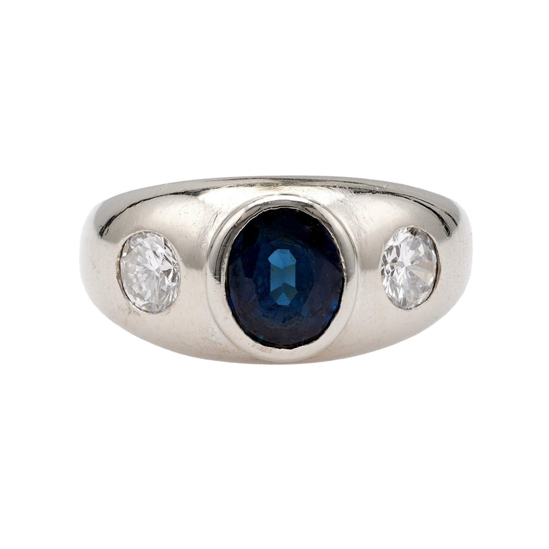 Vintage Sapphire and Diamond 14k White Gold Three Stone Ring