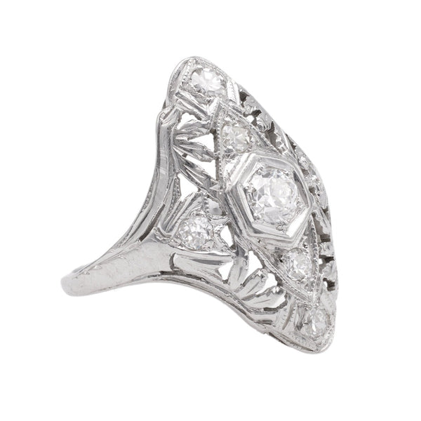 Antique Old Euro Diamond Ring with Foliage Filigree | Delridge