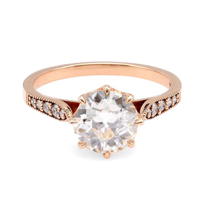 GIA 1.65 Carat Old European Cut 18K Rose Gold Engagement Ring