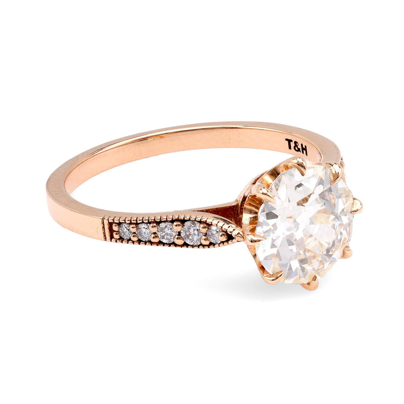 GIA 1.65 Carat Old European Cut 18K Rose Gold Engagement Ring