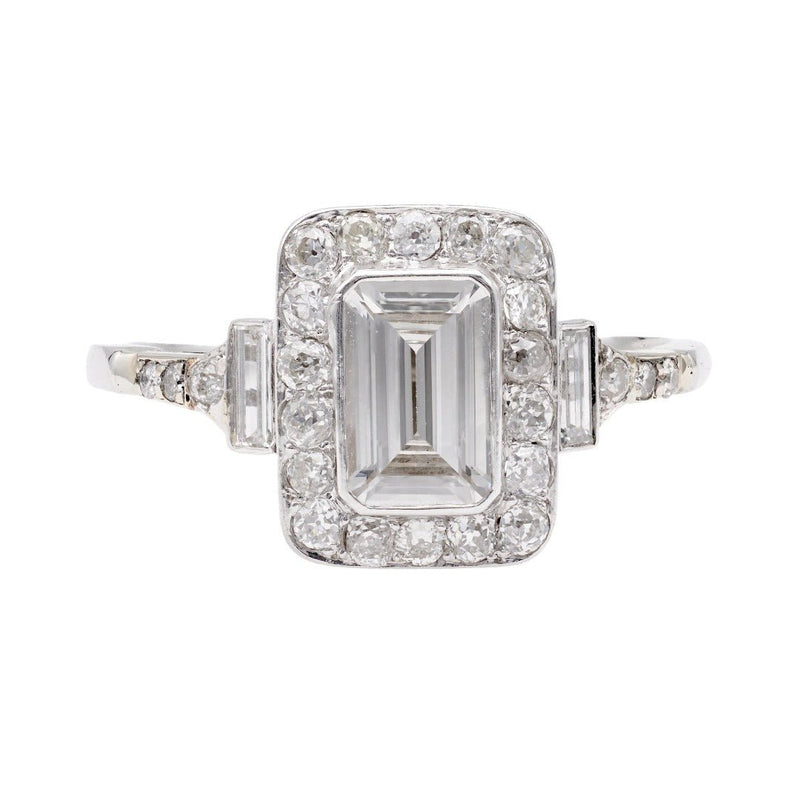 Vintage Art Deco Emerald Cut Diamond Halo Engagement Ring | Mayburn