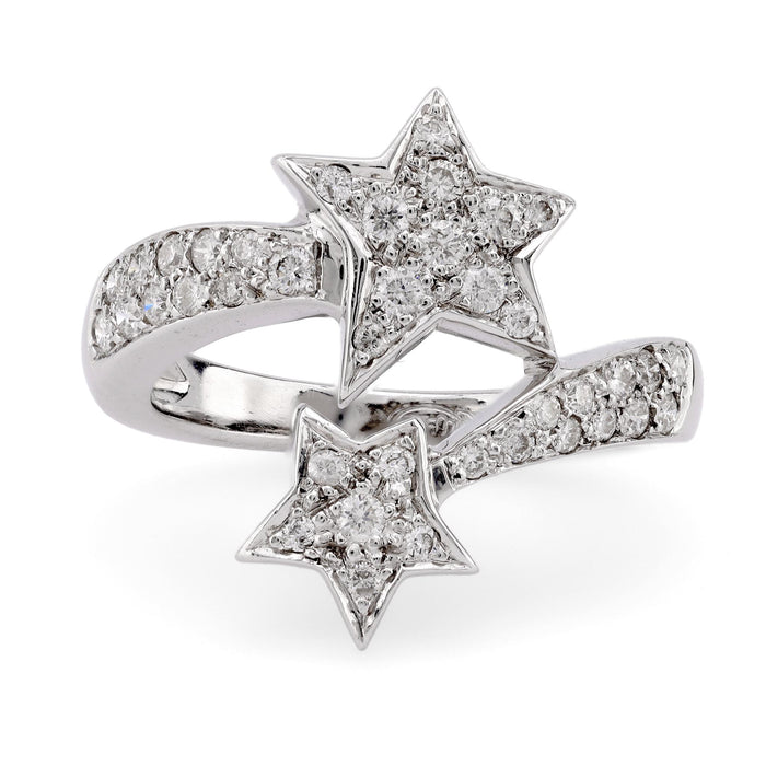 Vintage French Diamond 18K White Gold Star Toi Et Moi Ring