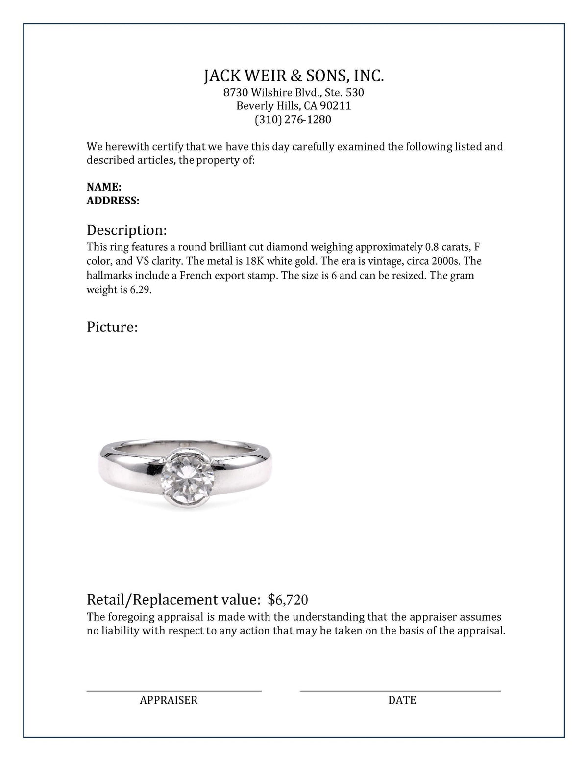 Vintage Diamond 18K White Gold Bezel Set Ring – Trumpet & Horn