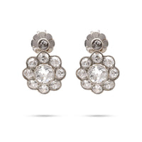 Antique 2.60 Carat Diamond Platinum Cluster Earrings