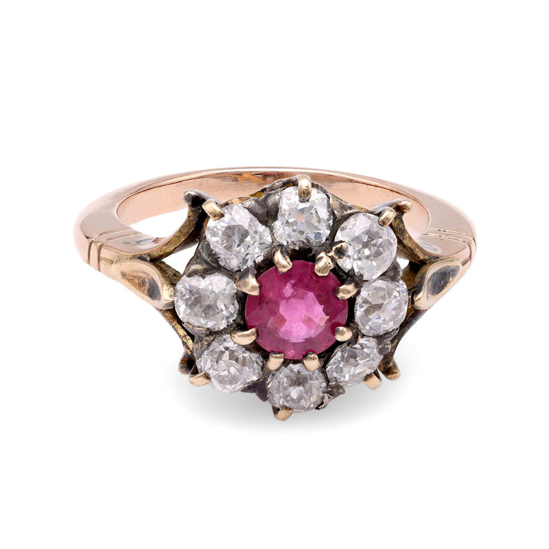 Victorian Ruby Diamond Yellow Gold Cluster Ring