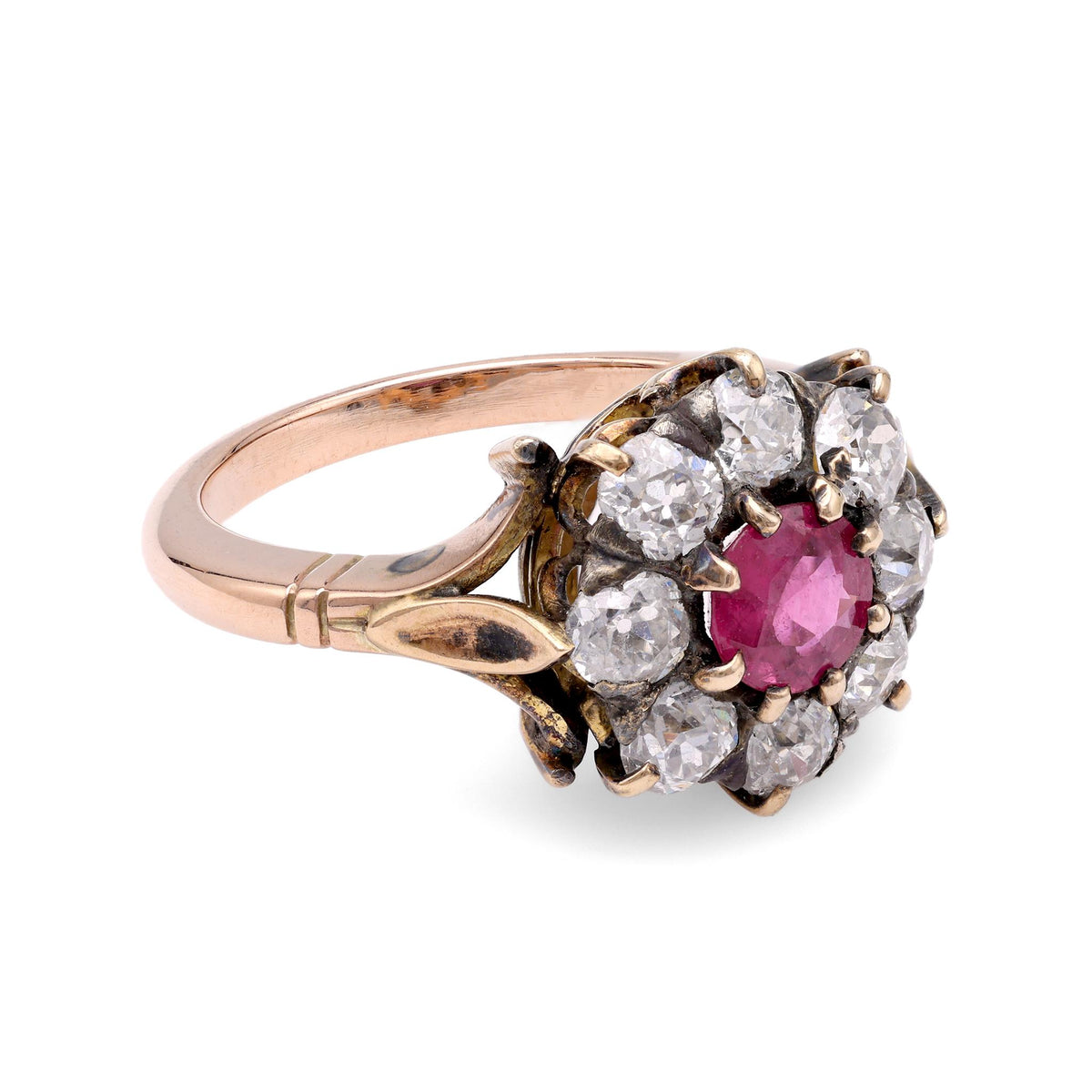 Victorian Ruby Diamond Yellow Gold Cluster Ring